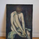 Jean Pesce ( 1926 ) peinture " nu à la jambe repliée " HSP