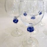 Set of 6 blue ball wine glasses by Luminarc.