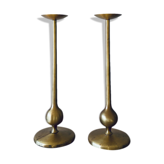 Pair of brushed brass candelabra