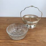 Vintage English Metal and Glass Sugar Bowl / Jam Bowl