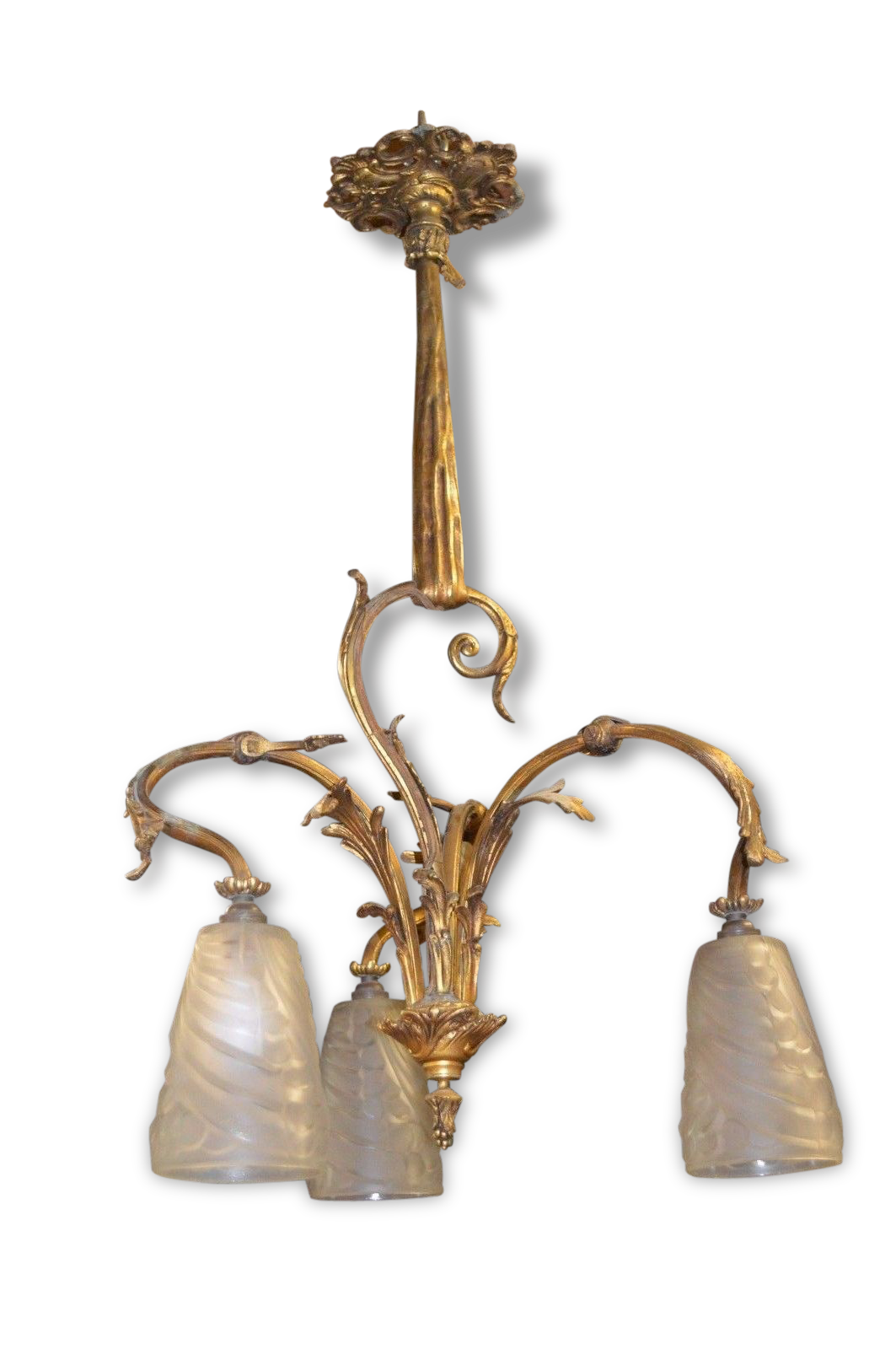 Former bronze chandelier / 3 signed tulips negra