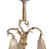 Ancien lustre en bronze / 3 tulipes signées negra