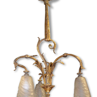 Former bronze chandelier / 3 signed tulips negra