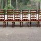 6 Louis XIII dining chairs in solid wood and burgundy velvet.