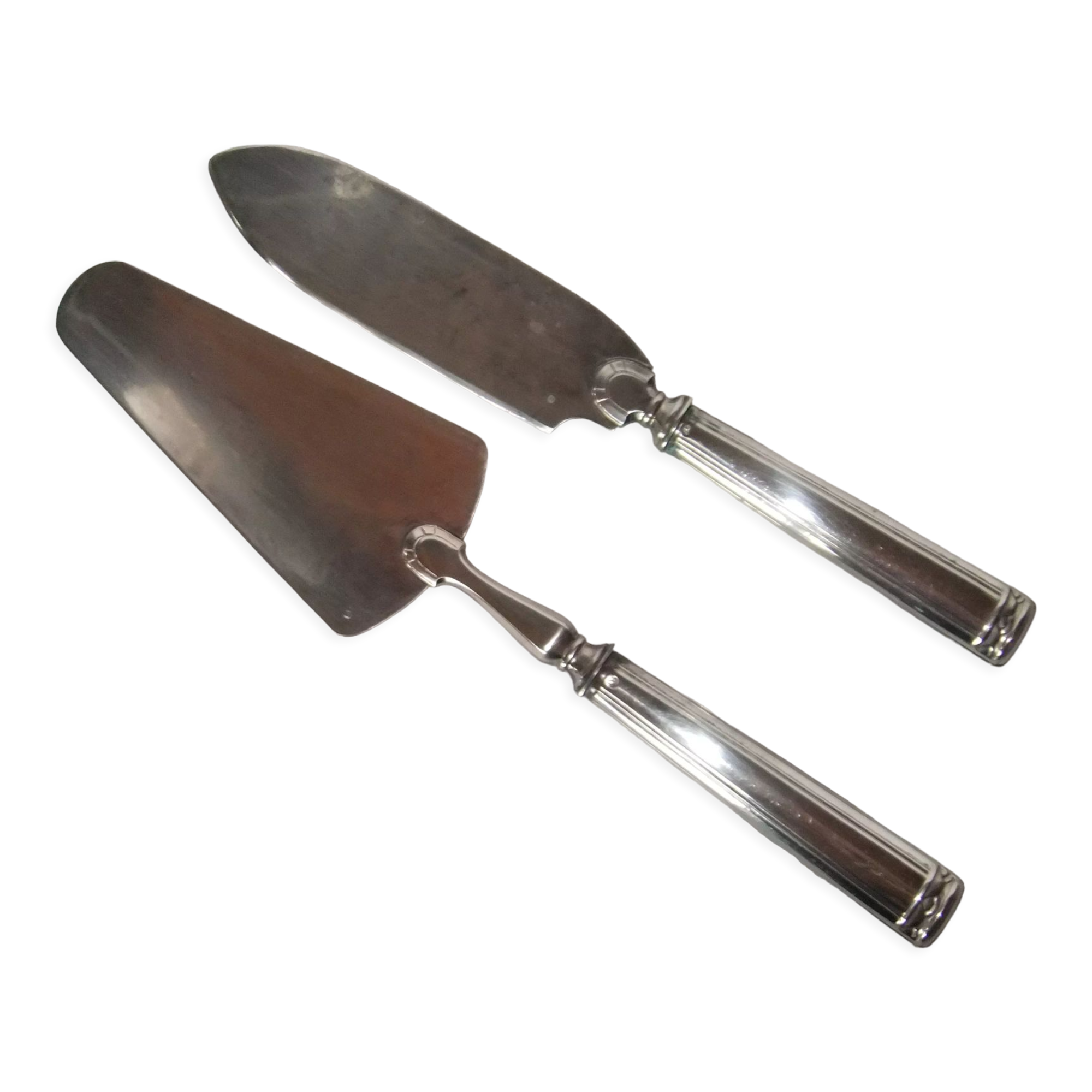 Cake service covered knife shovel Silver metal art deco hallmark