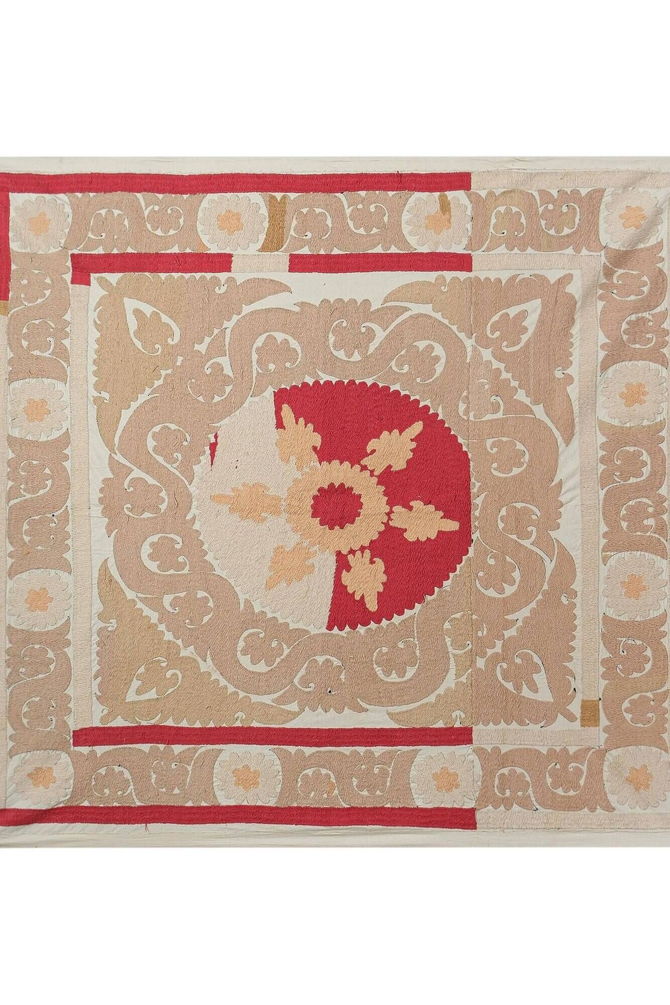 Vintage hand-embroidered tribal tapestry 135x142 cm