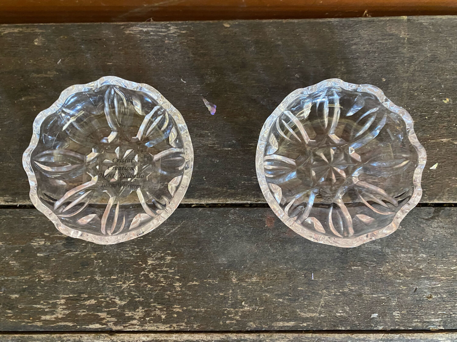 Pair of Antique Saleron Crystal Henri Piubello Salt and Pepper Shakers Vintage