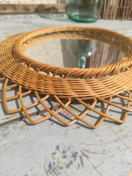 Vintage wicker flower mirror