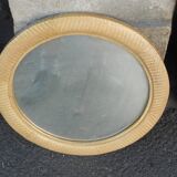 Set of two round mirrors with vintage rattan frame 1980