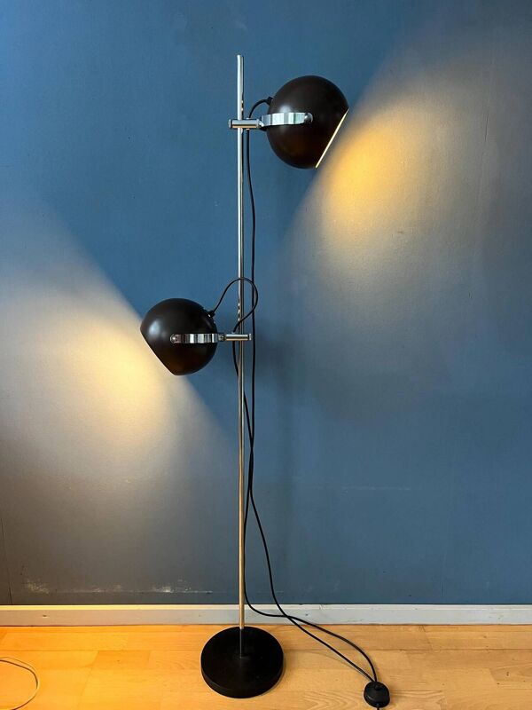 Lampadaire globe oculaire marron de style spatial du milieu du siècle