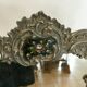 Louis XV style table mirror silver bronze frame floral painting 24x39cm
