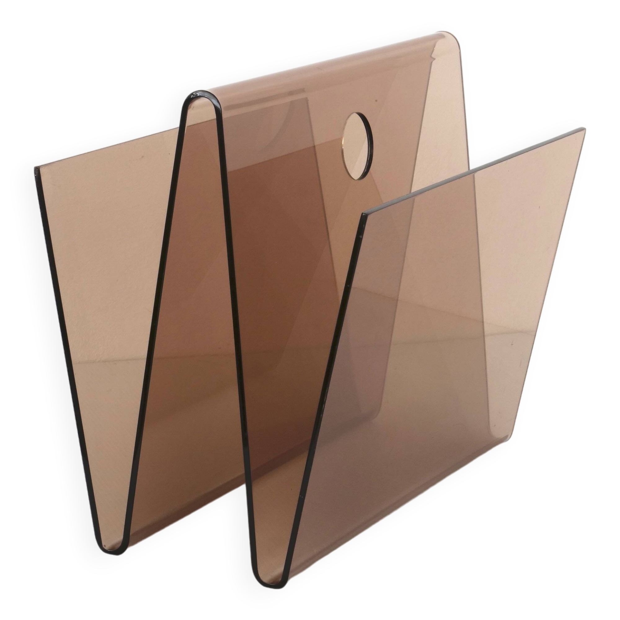 70's smoked plexiglass magazine rack