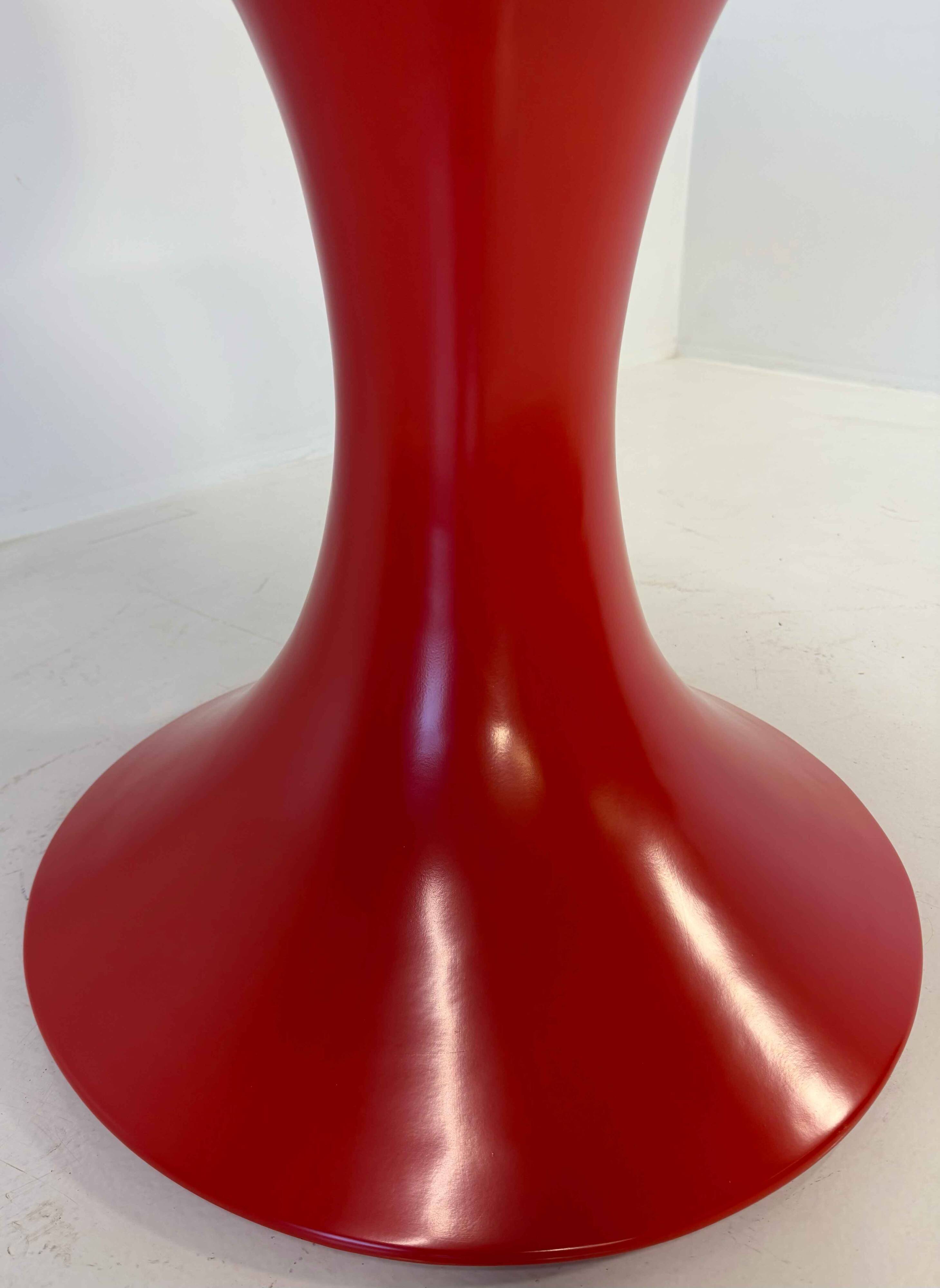 Italian Art Deco Round Table in Ziricote Wood with Red Lacquered Base, 1950