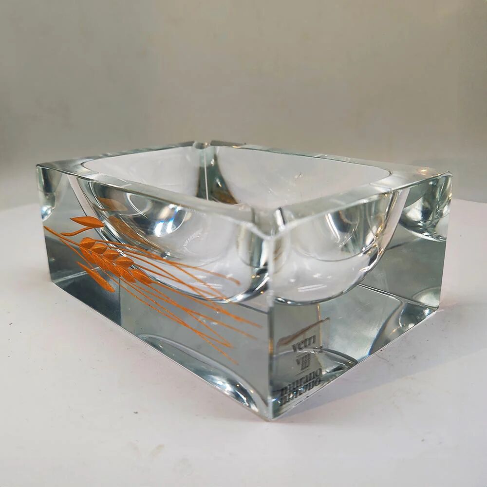 1960s rectangular ashtray or catch-all in Murano glass by Pagnin & Bon with handcrafted 24k gold finishing. Made in Italy.