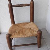 Children's wooden and straw chair