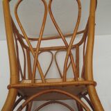 Square work basket on light varnished wicker legs, with handle