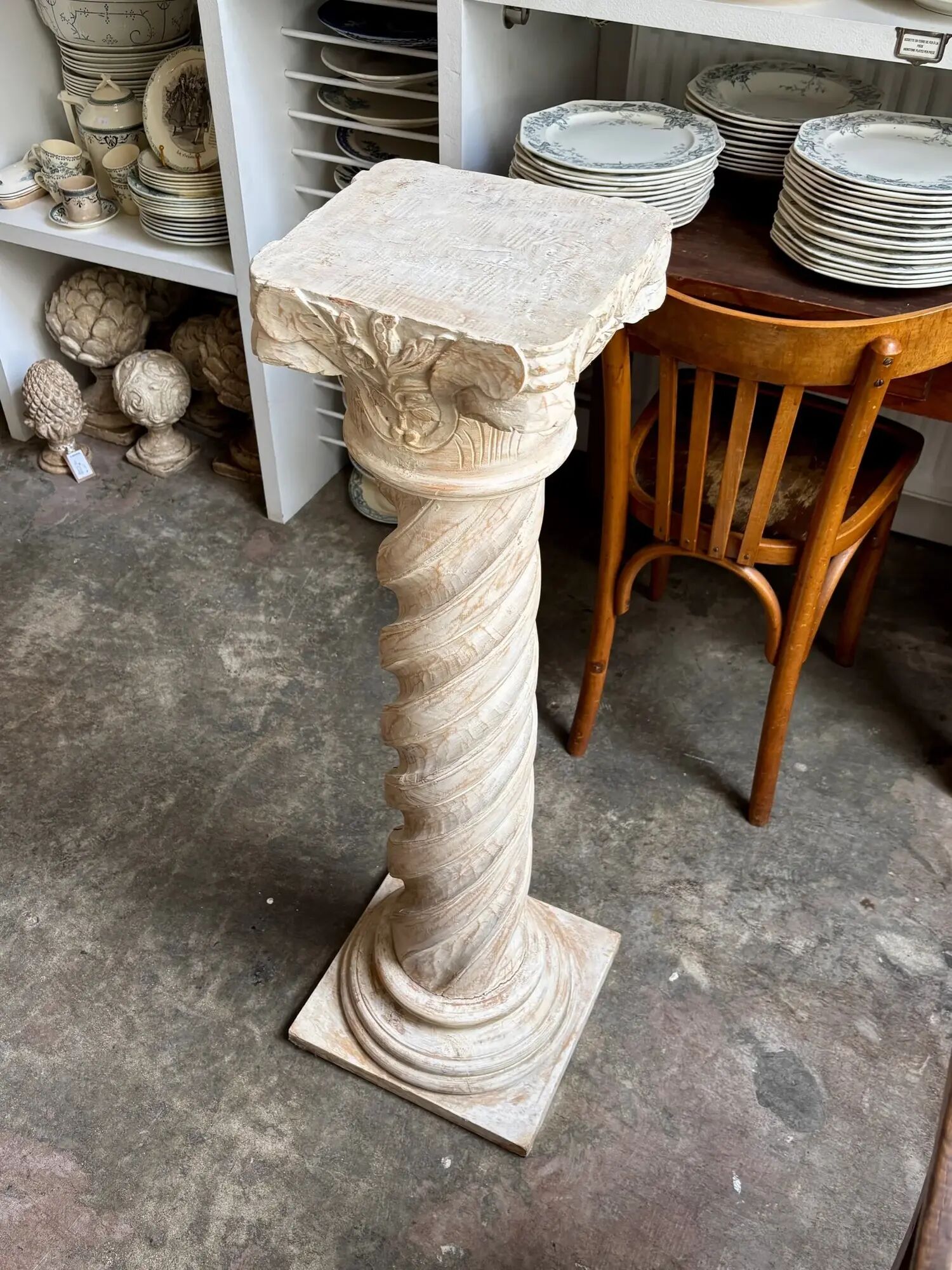 Beige carved wooden column