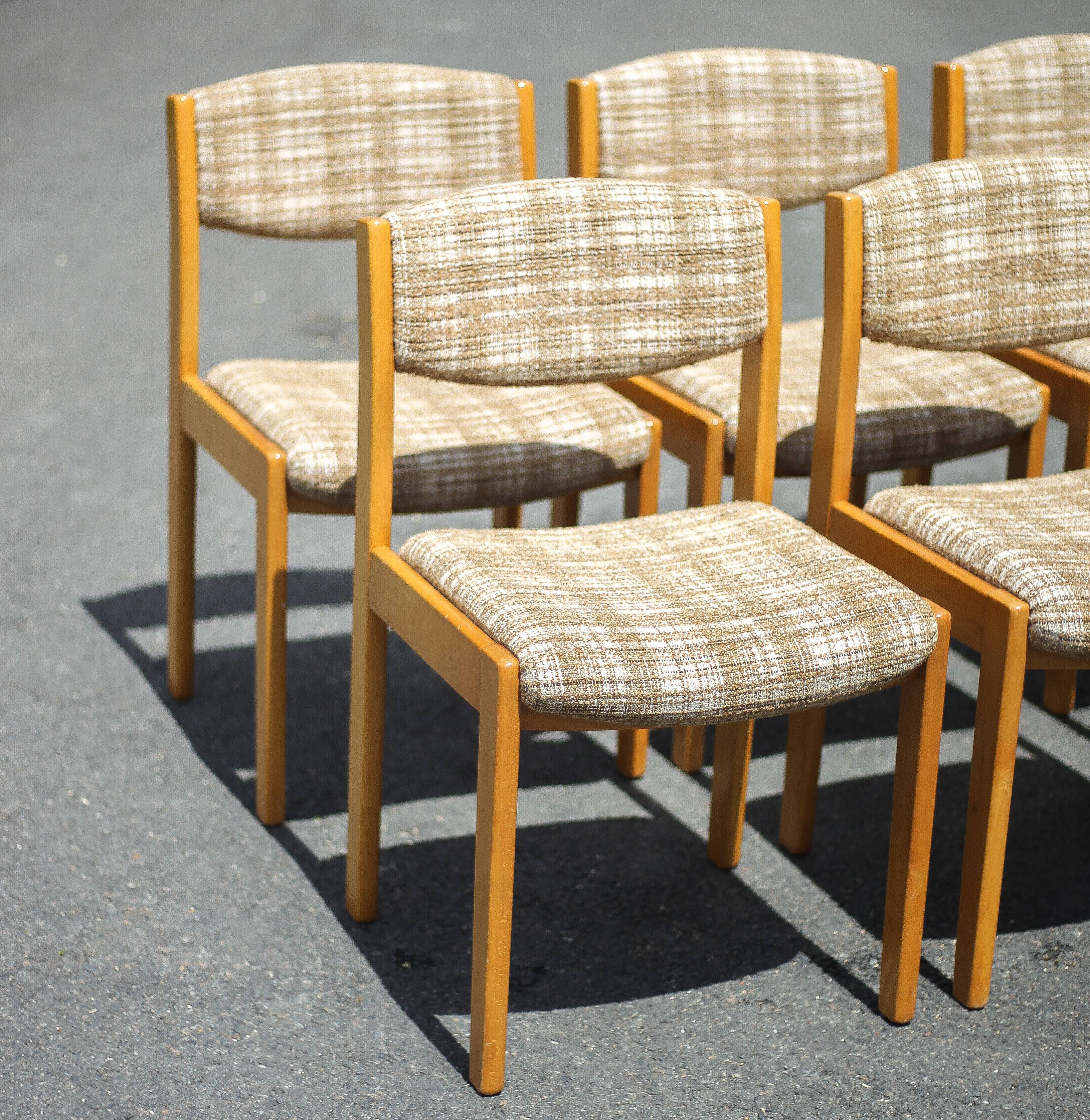 Dining room chairs X 6, vintage chair, vintage wood and fabric chair, series of chairs, decoration