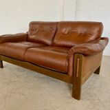 Vintage Danish mid-century cognac brown leather 2-seater Stouby 1970s