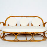 Sofa and italian poufs bamboo curly wool around 1960