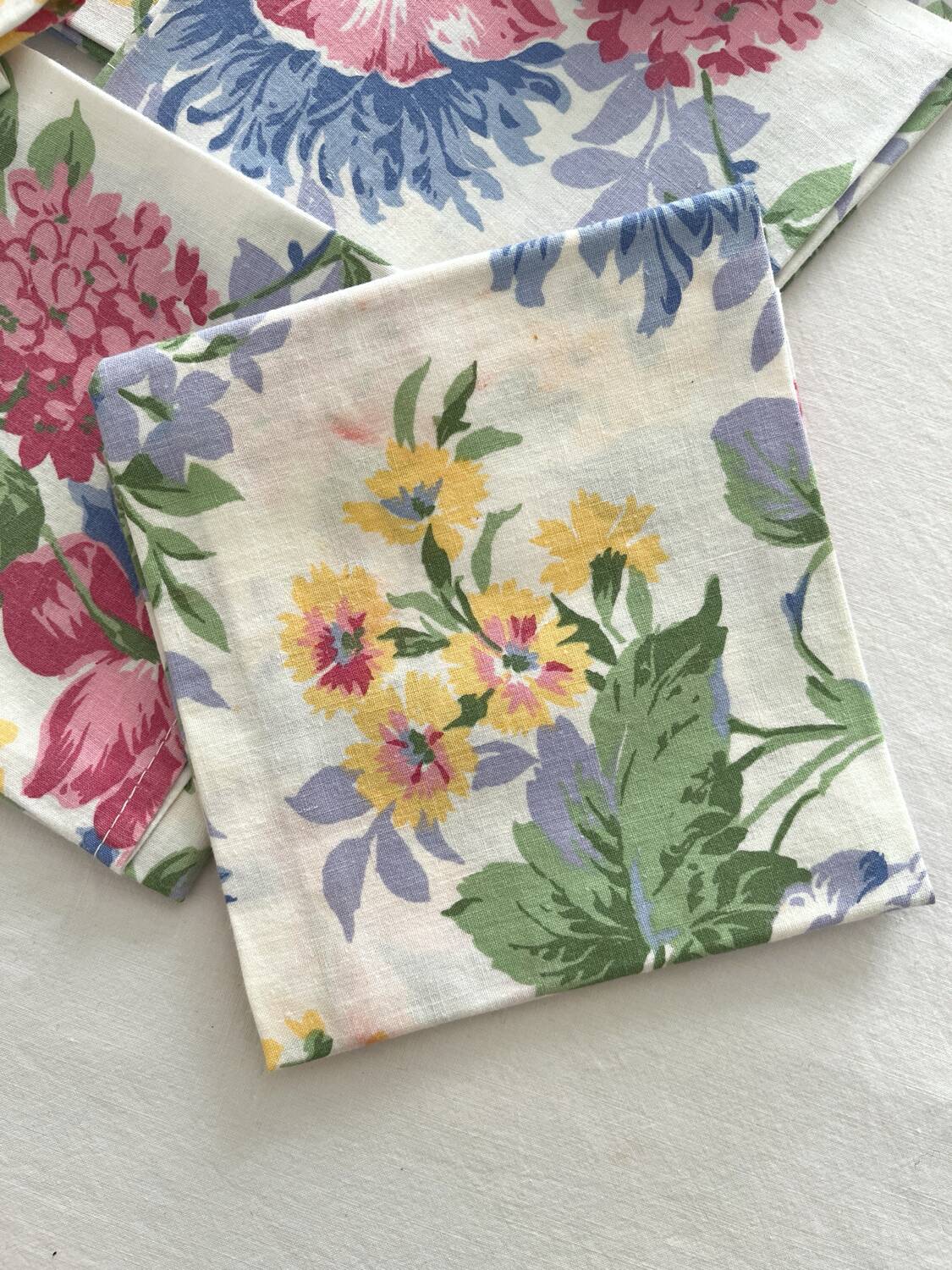 6 serviettes de table à fleurs en coton vintage