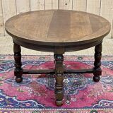 Oak pedestal table with turned legs from the 1950s
