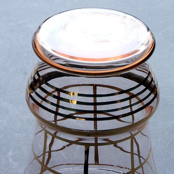 Art Deco vase with "modernist" design gilded with fine gold.  Verreries Laeken Belgium - circa 1950