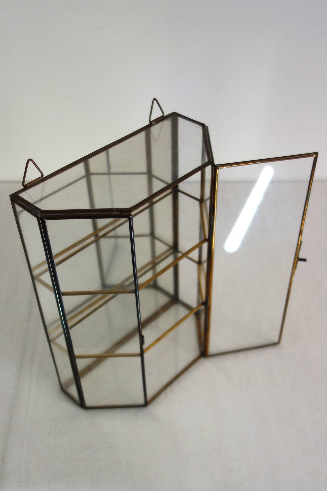 Vintage Wall Display Cabinet Glass, brass and mirror