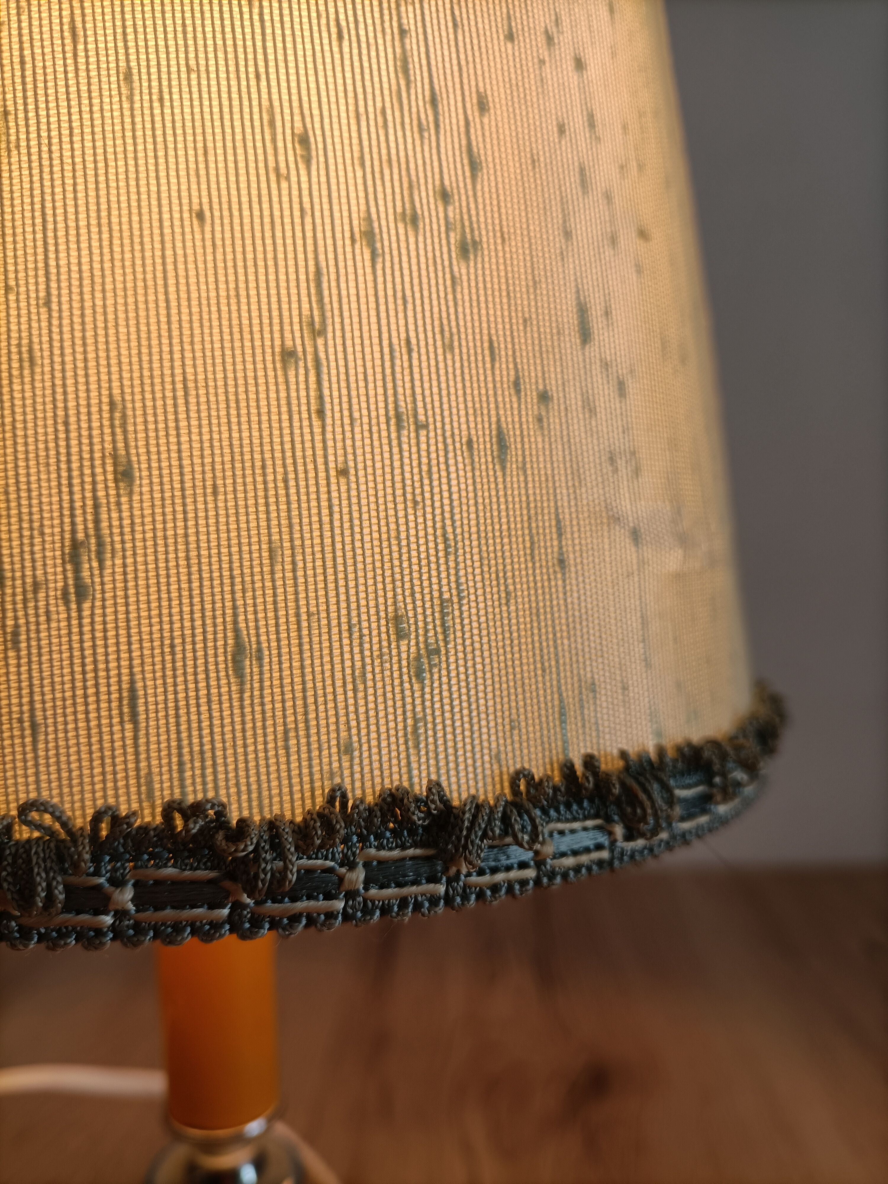 Solid brass candle holder lamp and vintage fabric