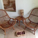 Pair of high-back rattan armchairs