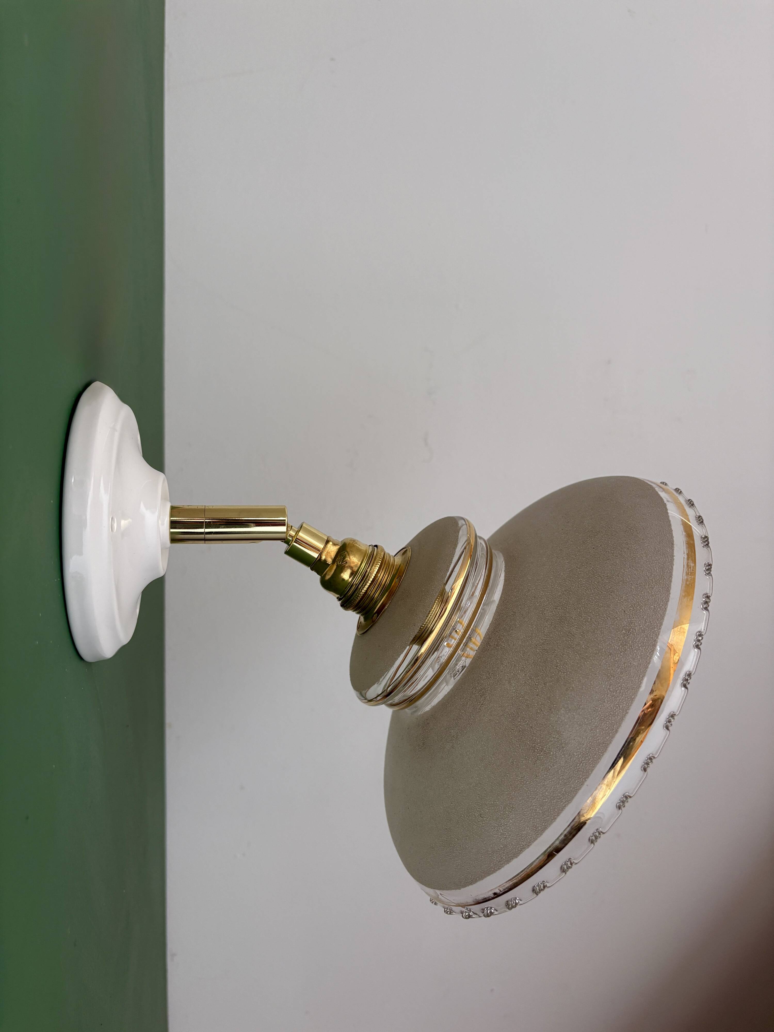 Vintage wall lamp with white and gold granite glass shade