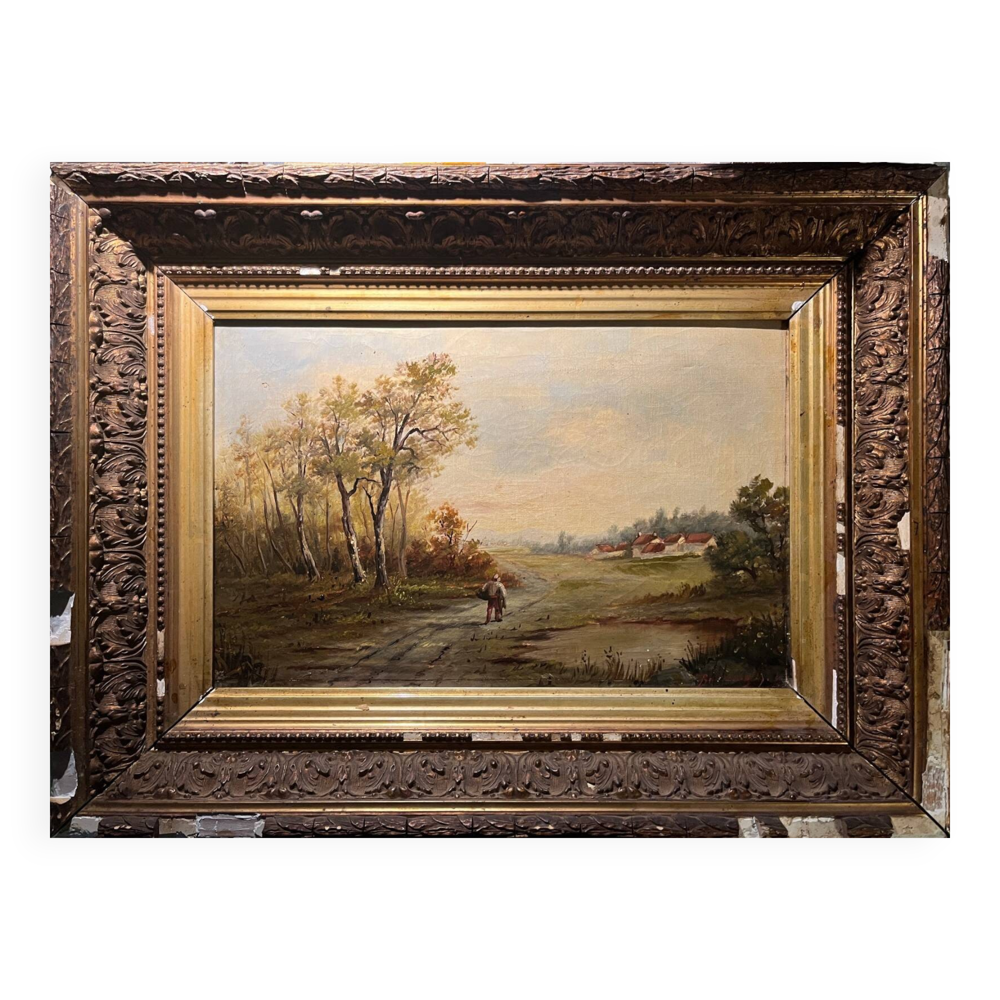 Tableau HST 19th century signed Borough "Animated Landscape"