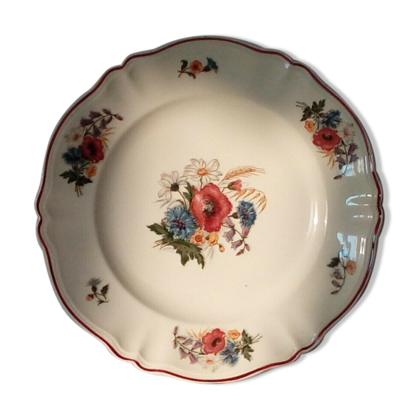 Round flat in faience of sarreguemines model agreste 34 cm