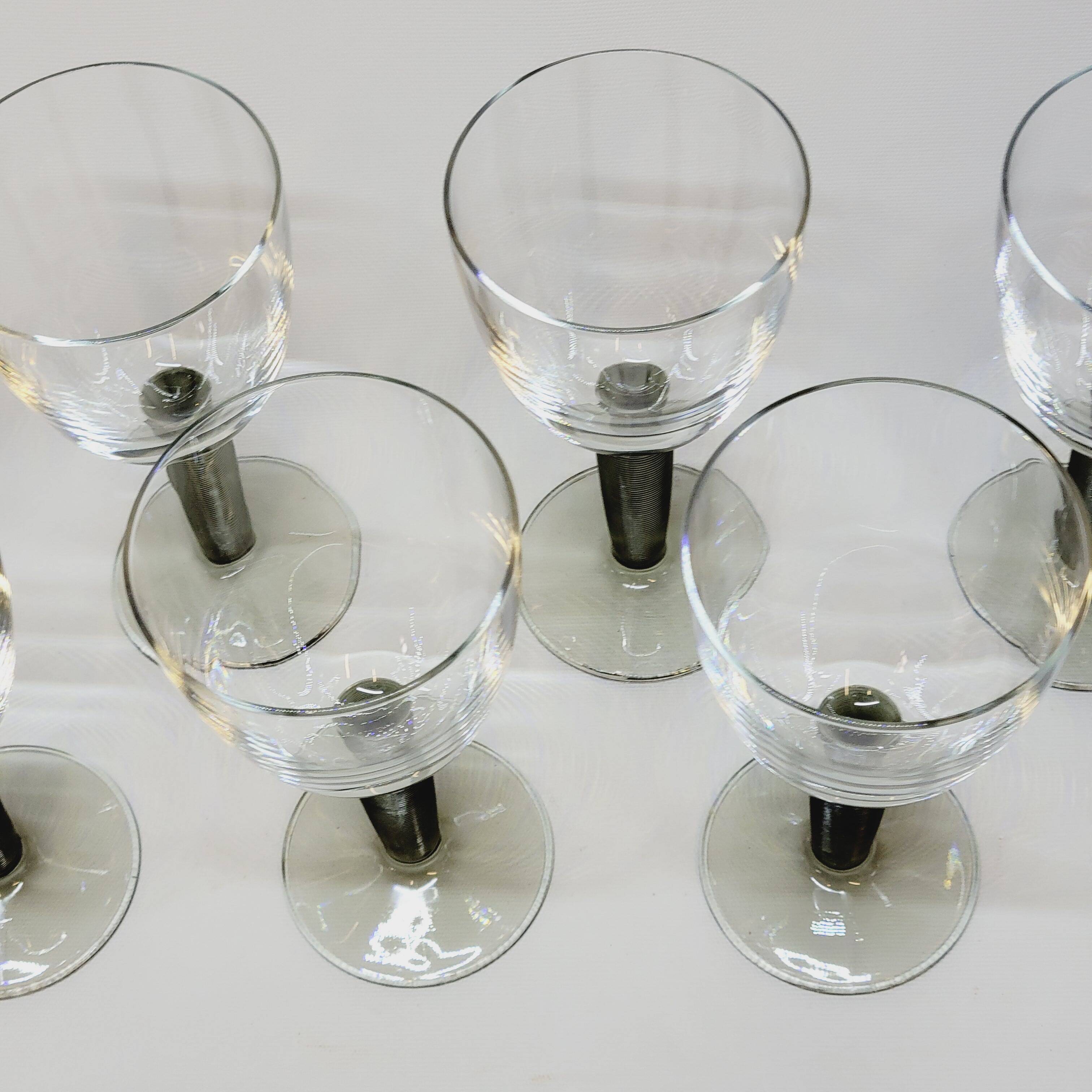 8 Bormioli Rocco Vintage Crystal Water Glasses with Grooved Grey Base
