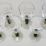 8 Bormioli Rocco Vintage Crystal Water Glasses with Grooved Grey Base