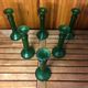 Series of 6 old vintage green bubble molded glass candlesticks #a529