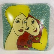 Yves Blayo Signed "Russian Women" Glass Trinket Tray in Screen-Printed Glass
