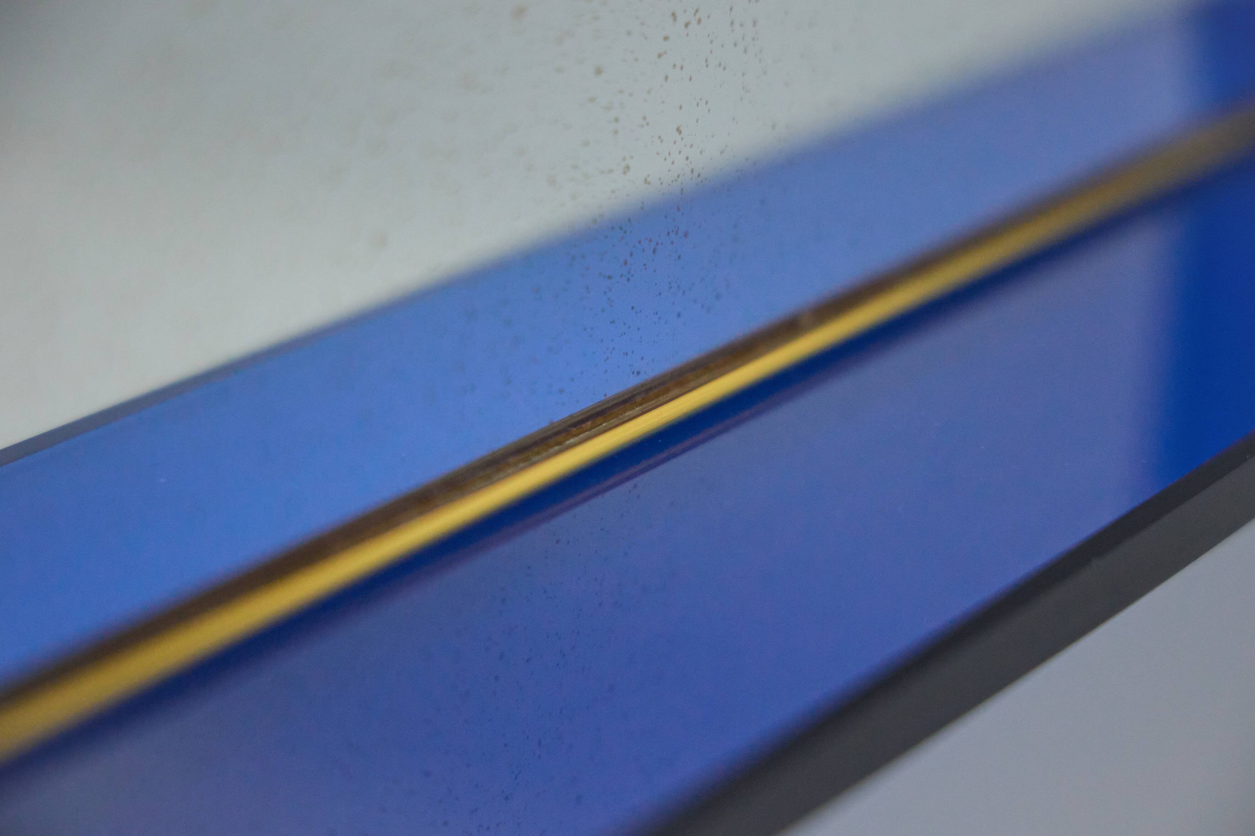 Blue Coloured and Mirrored Glass Wall Mirror, Italy, 1960s