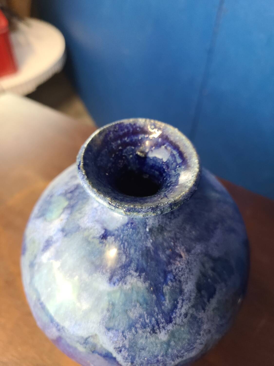 Blue stoneware flame vase circa 1960