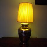 Living room mood lamp, silver metal base, wooden base, pleated lampshade