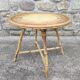 Round coffee table vintage rattan and vinyl braided straw way
