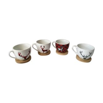 Lot de 4 tasses motif cerf