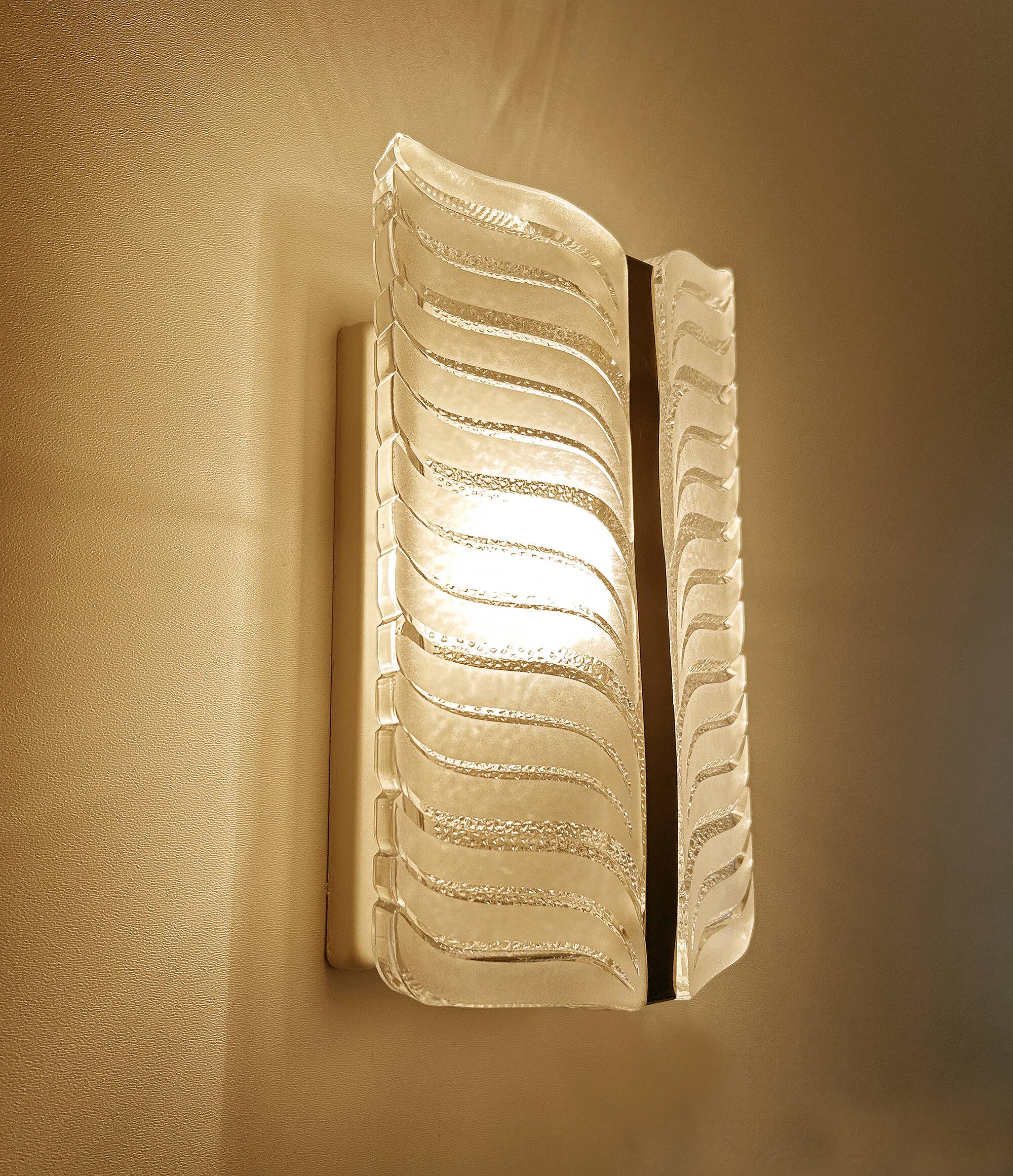 Pair of vintage 70s wall lights, chrome glass