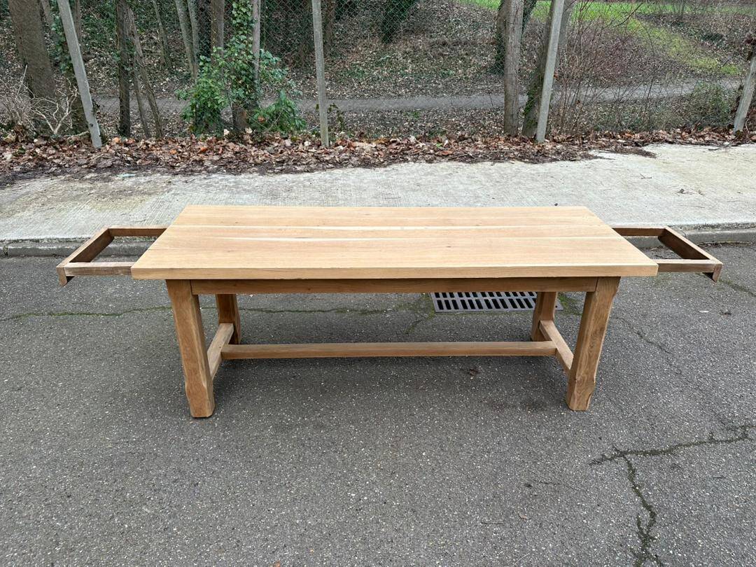 Renovated 19th-century solid oak extendable farmhouse dining table 200cm