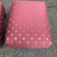 2 low footstools in burgundy fabric and solid wood