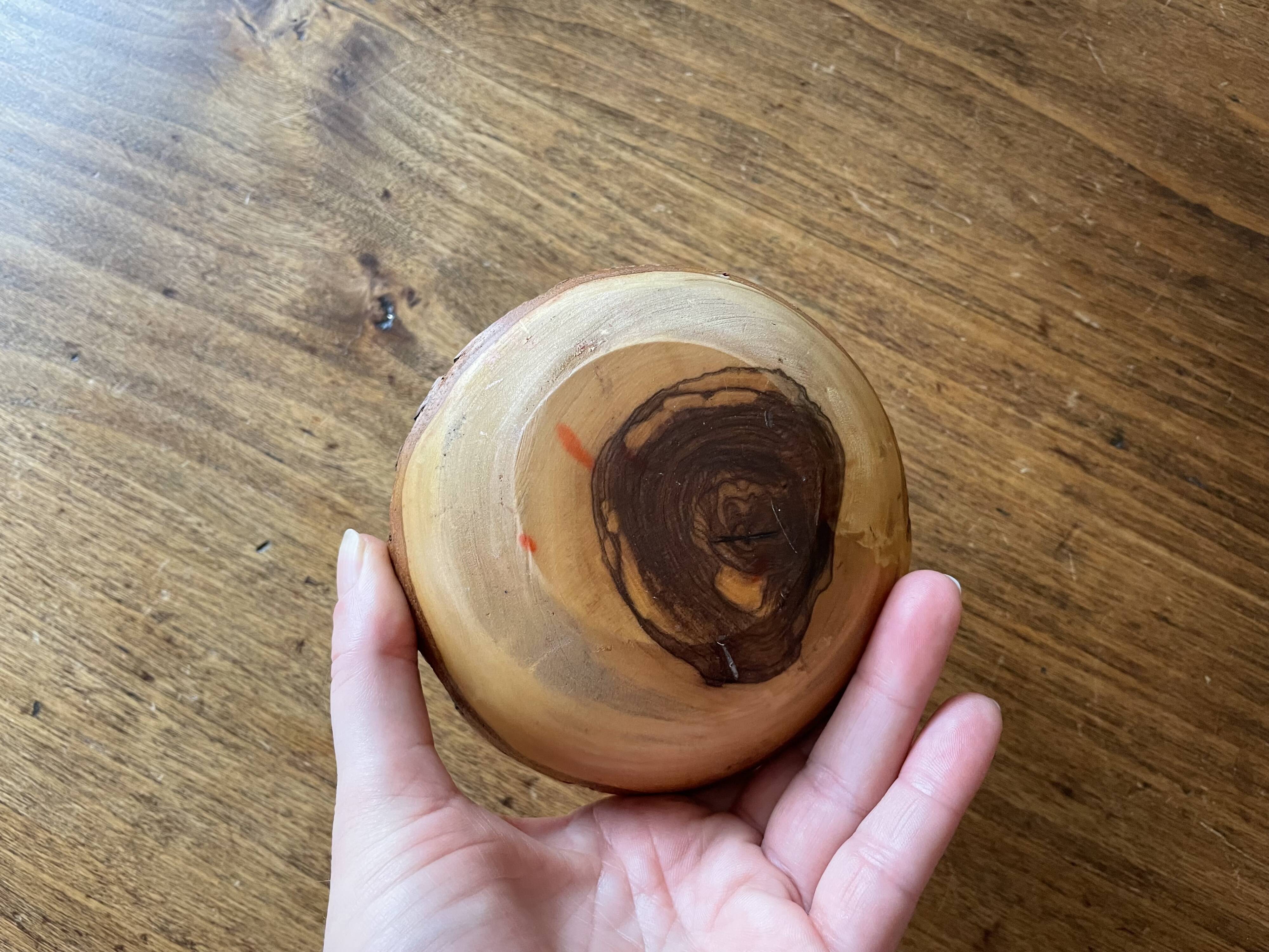 Ashtray candle holder in olive wood, old, vintage