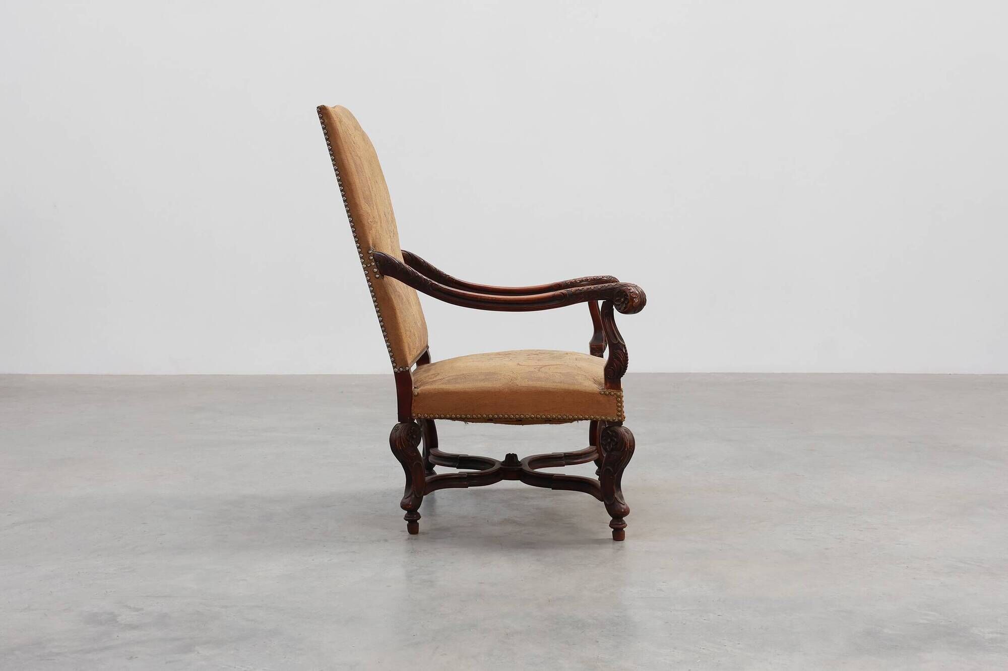 Louis XV Style Carved Walnut Armchair with Needlepoint Upholstery, France