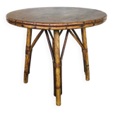 Round rattan bamboo side table, 60s