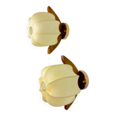 Pair of Italian "Cocoon" wall lights, resin and pine wood, 1970s