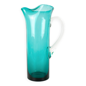 1960s Portuguese Turquoise Glass Jug